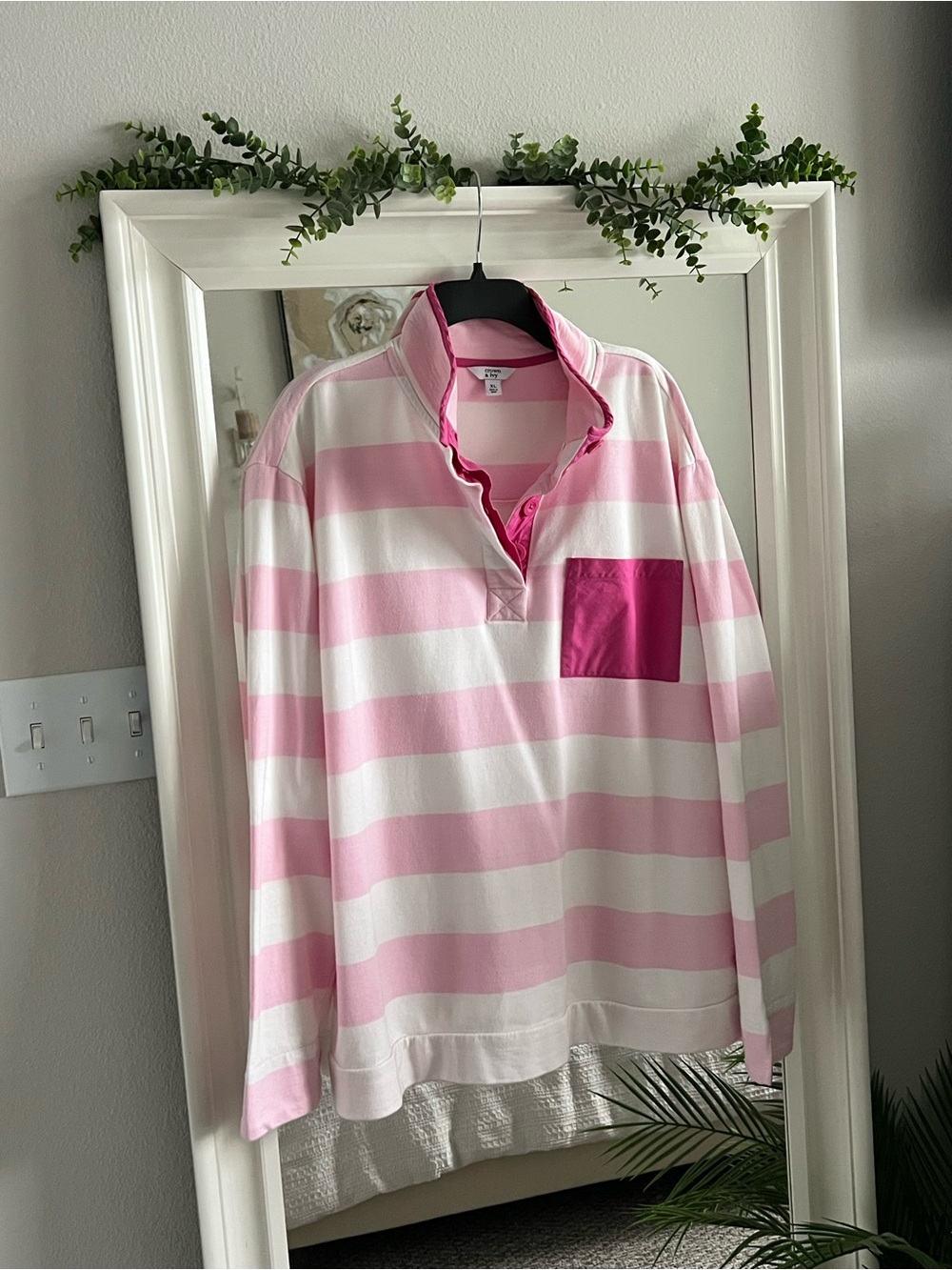 crown & ivy Pink and Fuchsia Striped Rugby Shirt